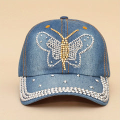 Retro Denim Baseball Cap with Artificial Diamond