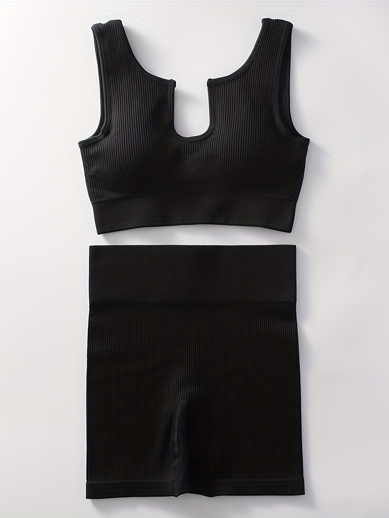 Ribbed Sports Bra & Shorts Set High Waist Workout Yoga Set