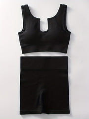 Ribbed Seamless Workout Sets Crop Tank Top & High Waist Yoga Leggings Sets