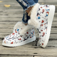Cartoon Pattern Plush Lined Thermal Furry Snow Boots