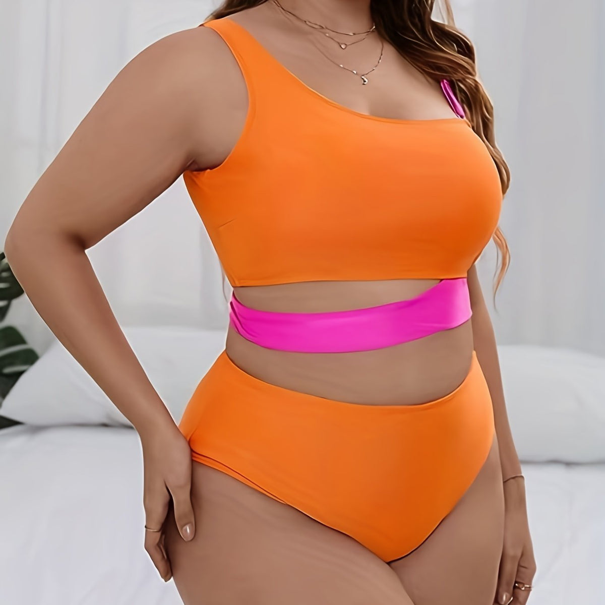  Colorblock Cut Out Bikini Set, Bra & Panty Swimsuit 2 Piece