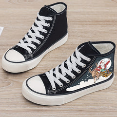 Christmas Santa & Reindeer Print Plush Lined Thermal Sneakers