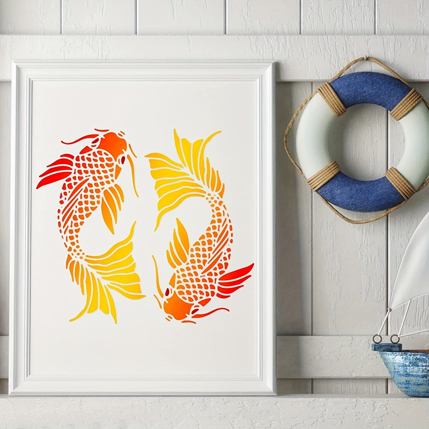 Koi Fish Stencil Template 29.97x29 Plastic - Painting Stencils For Wood Floo