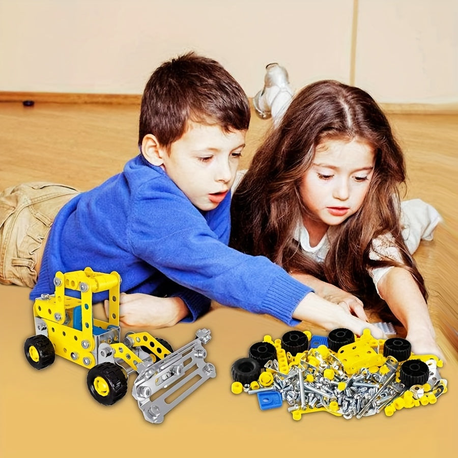 180pcs Metal Steam Kit 7 in 1 Engineering Vehicle Model Yellow