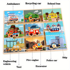 Educational Toy: Wood Track Game with Vehicles & City Scene for Toddlers