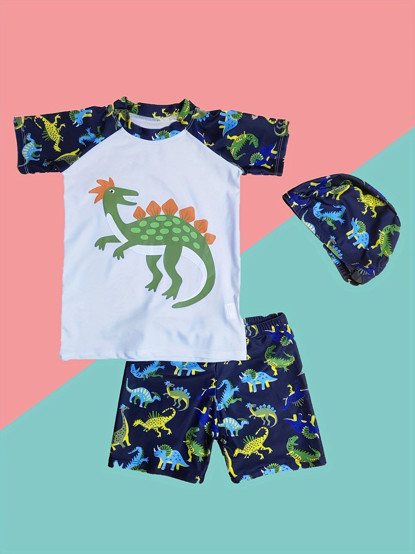 Boys Dinosaur Print 3pcs Swimsuit Set