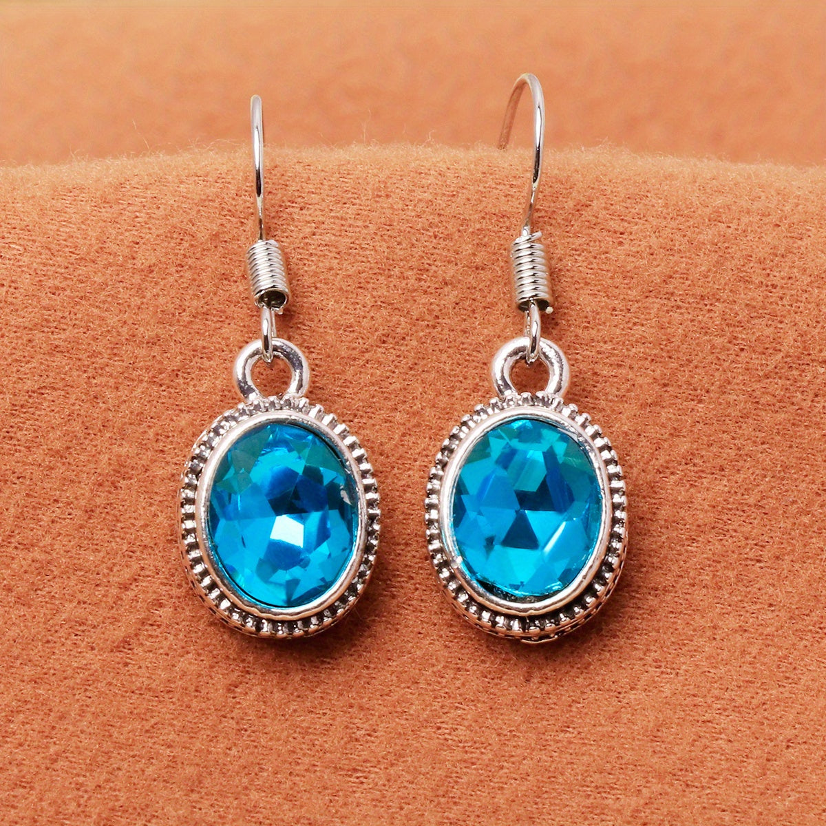 Ethnic Style Oval Glass Hook Earrings for Women