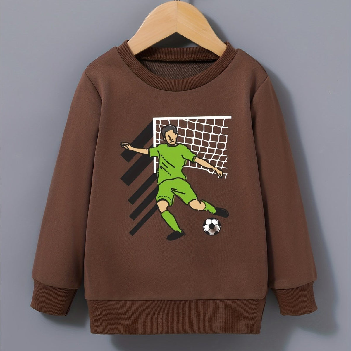 Cartoon Football Player Print Boys Sweatshirt