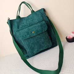 Corduroy Totes Bag For Women Solid Crossbody Bag Pocket Front Handbag For Travel