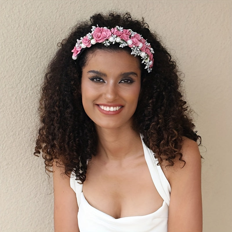 Pearl Decor Flower Headband Hair Band for Party Costume