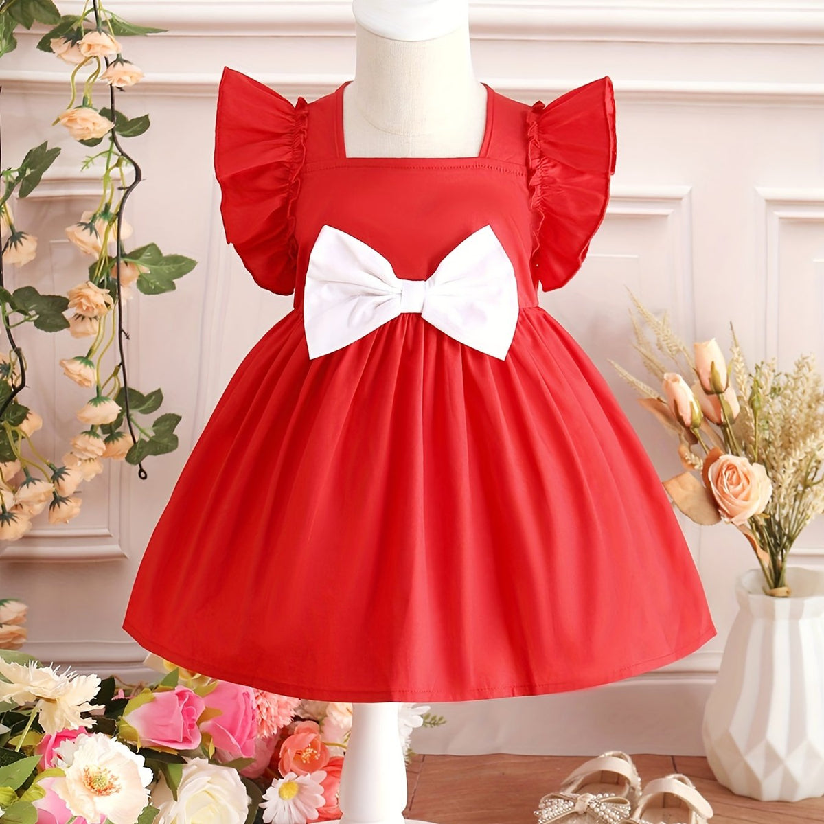 Cute Baby Girl Block Bowknot Princess Dress