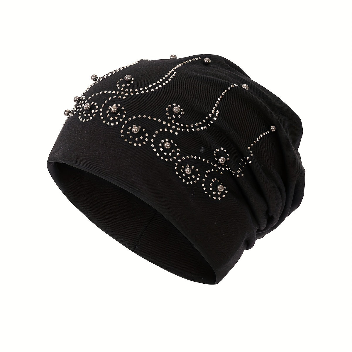 Rhinestone Decor Casual Beanie Solid Slouchy Hats For Women