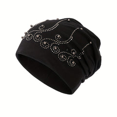 Rhinestone Decor Casual Beanie Solid Slouchy Hats For Women