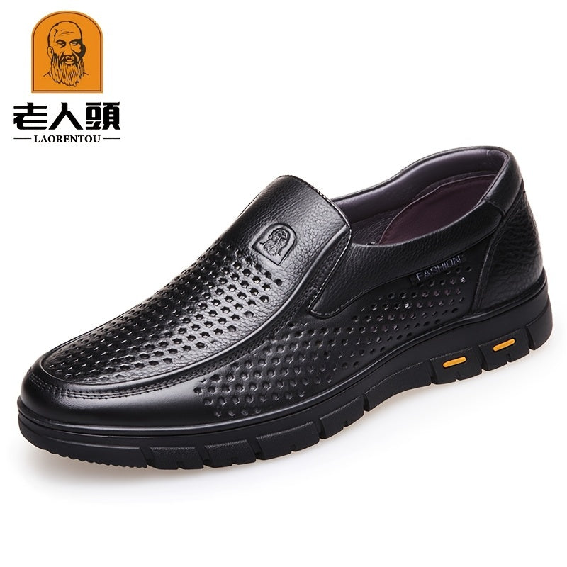 LAORENTOU Men's Leather Hollow Out Loafer Shoes Slip On Lightweight Dress Shoes