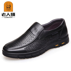 LAORENTOU Men's Leather Hollow Out Loafer Shoes Slip On Lightweight Dress Shoes