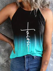 Faith Letter Print Top Casual Crew Neck Summer Sleeveless Top