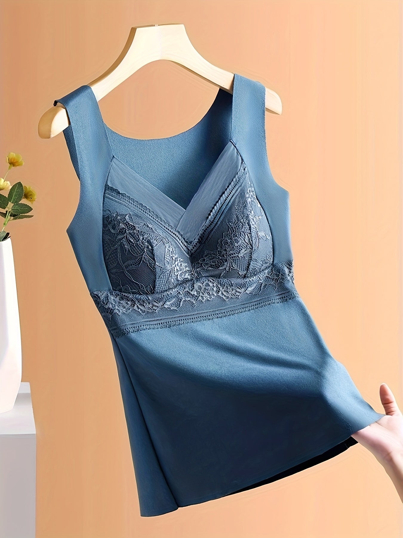 Soft V Neck Lace Stitching Thermal Underwear Top