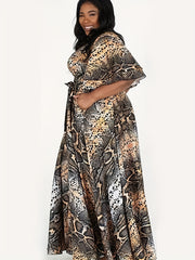  Snake Skin Print Maxi Dress With Belt