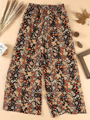 Plus Floral Stripe High Waisted Wide Leg Pants