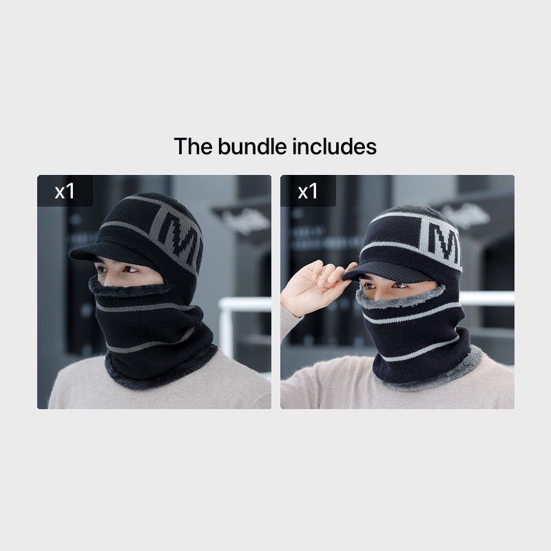 Men's Knitted Hat Muffler Autumn Winter Warm Windproof Wool Hat
