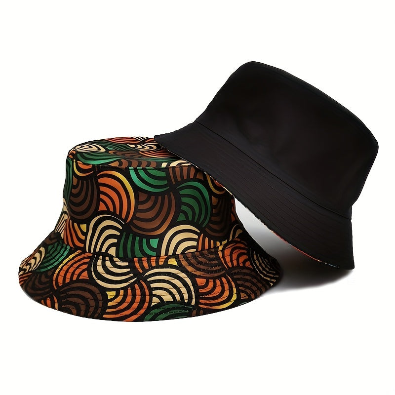 Geometric Print Bucket Hat Striped Basin Hat Sunscreen Fisherman Cap