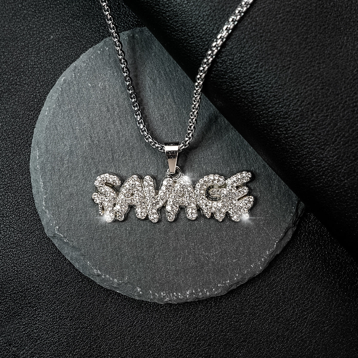 Punk Hip Hop Silver Rhinestone Letter Necklace