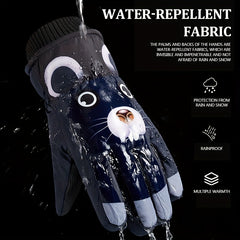 Kids Skiing Full Finger Gloves Warm Cartoon Design Winter Outdoor Activities