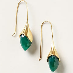 Couples Golden Plated Green Gemstone Earrings Unisex Jewelry