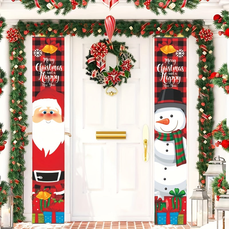 Merry Christmas Door Banner Xmas Santa Claus Flags Wall Decor