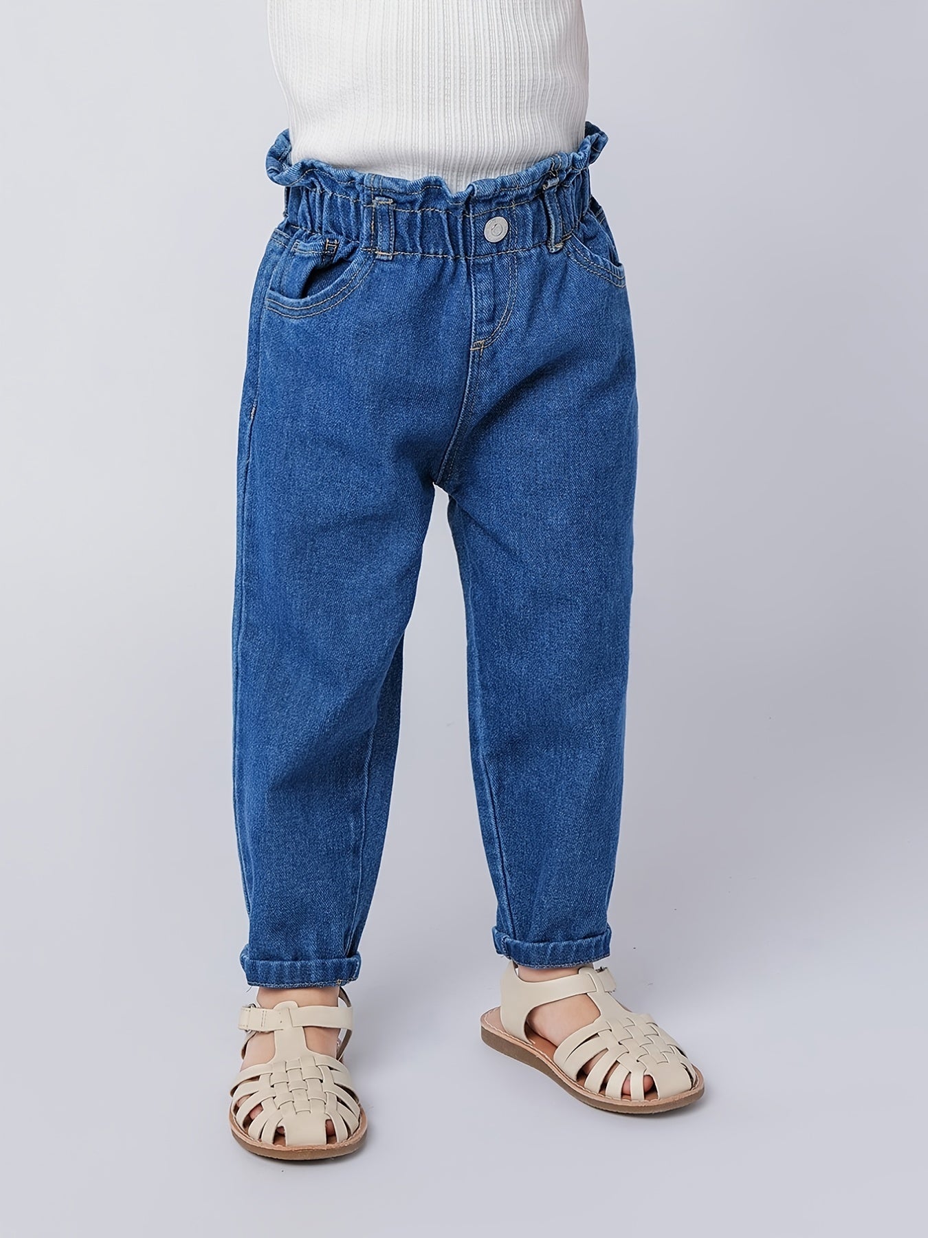 MARC&JANIE Lace Waist Loose Jeans Plain