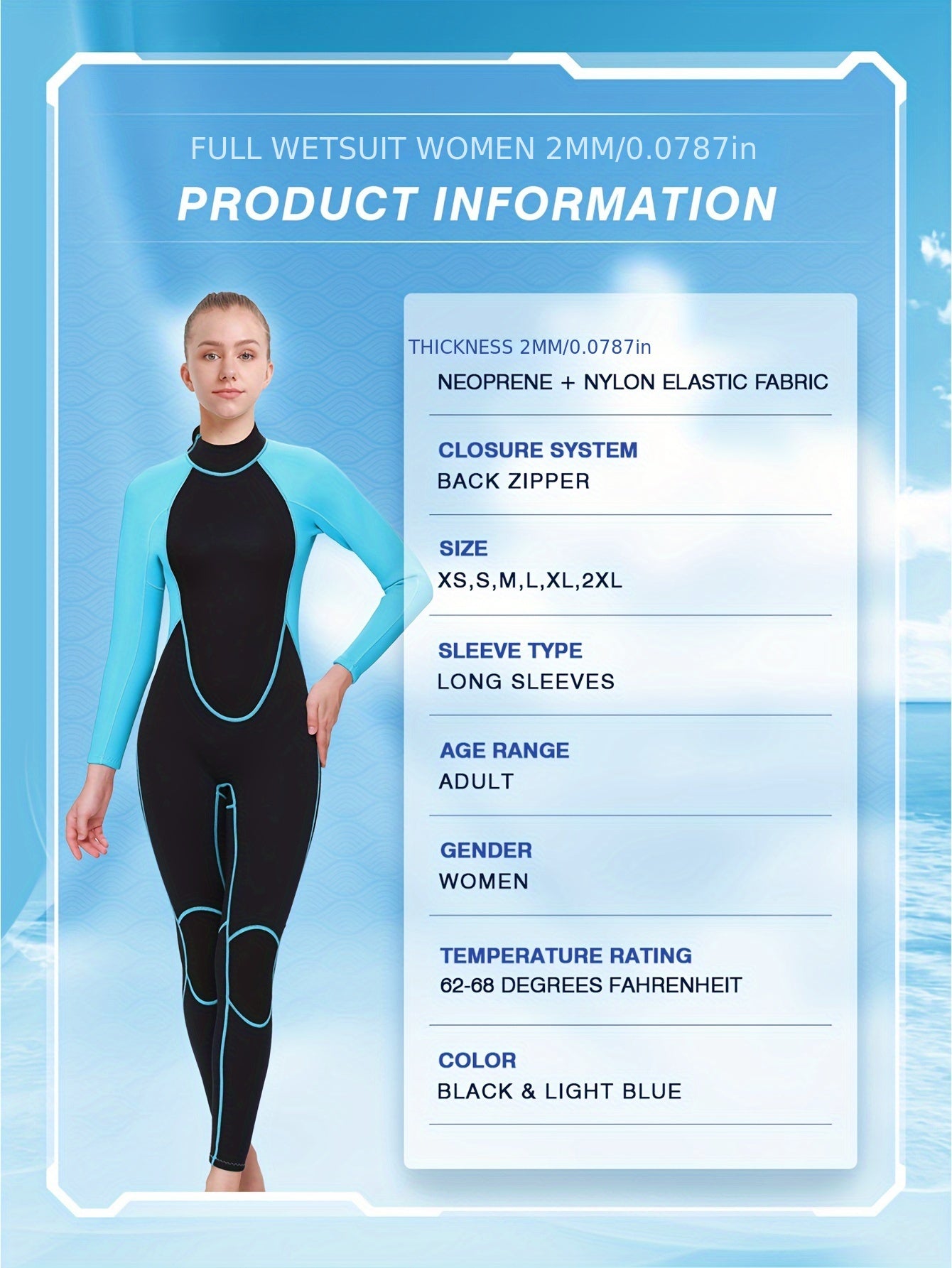 REALON Women's 2mm Neoprene Full Body Wetsuit