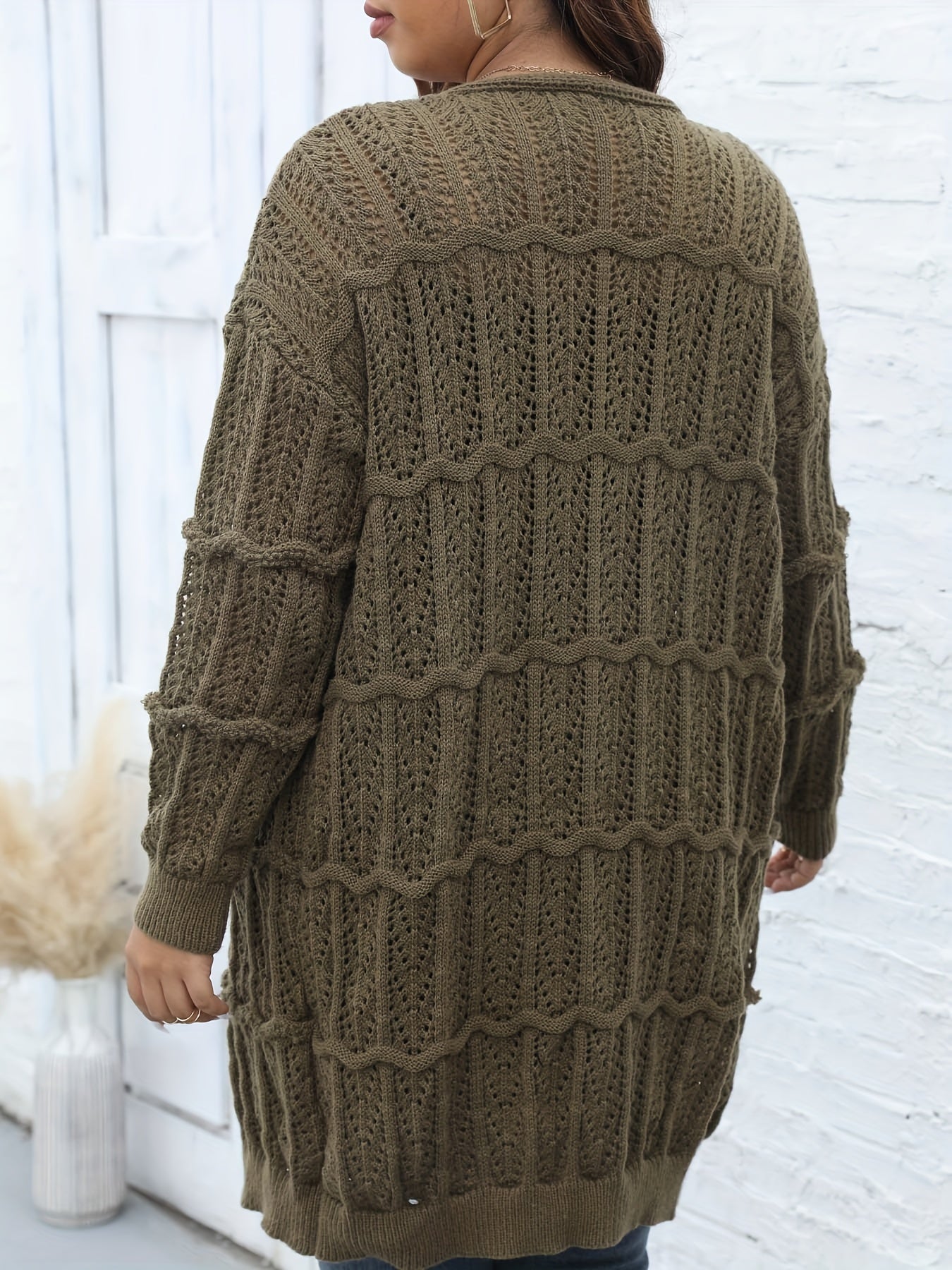  Solid Striped Long Sleeve Open Front Cardigan