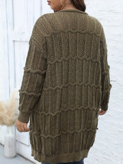  Solid Striped Long Sleeve Open Front Cardigan