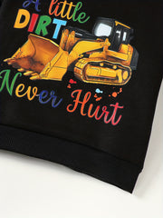 Kids Excavator Thermal Sweatshirt A LITTLE DIRT NEVER HURT Print