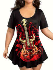  Gothic Guitar Print Top & Flared Pants Set