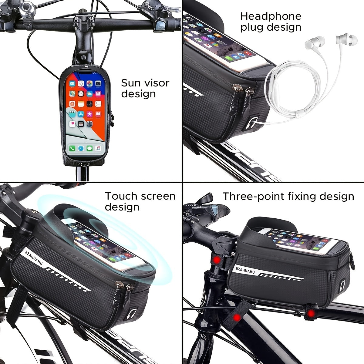 Waterproof Bike Front Frame Bag with Phone Holder Cycling Storage Accessory