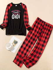  Slogan Print Plaid Lounge Set Tee & Pants Pajamas