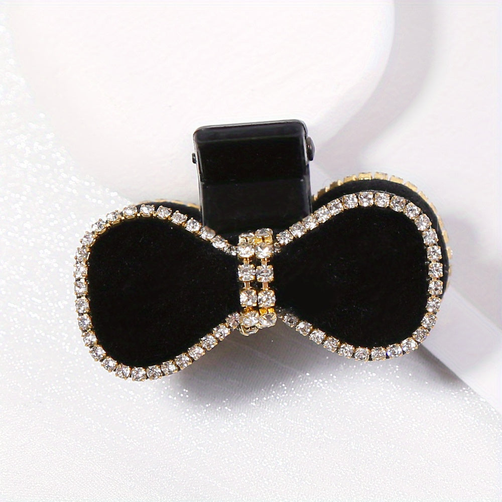 Velvet Bow Hair Claw Rhinestone Brimmed Hair Claw Clip
