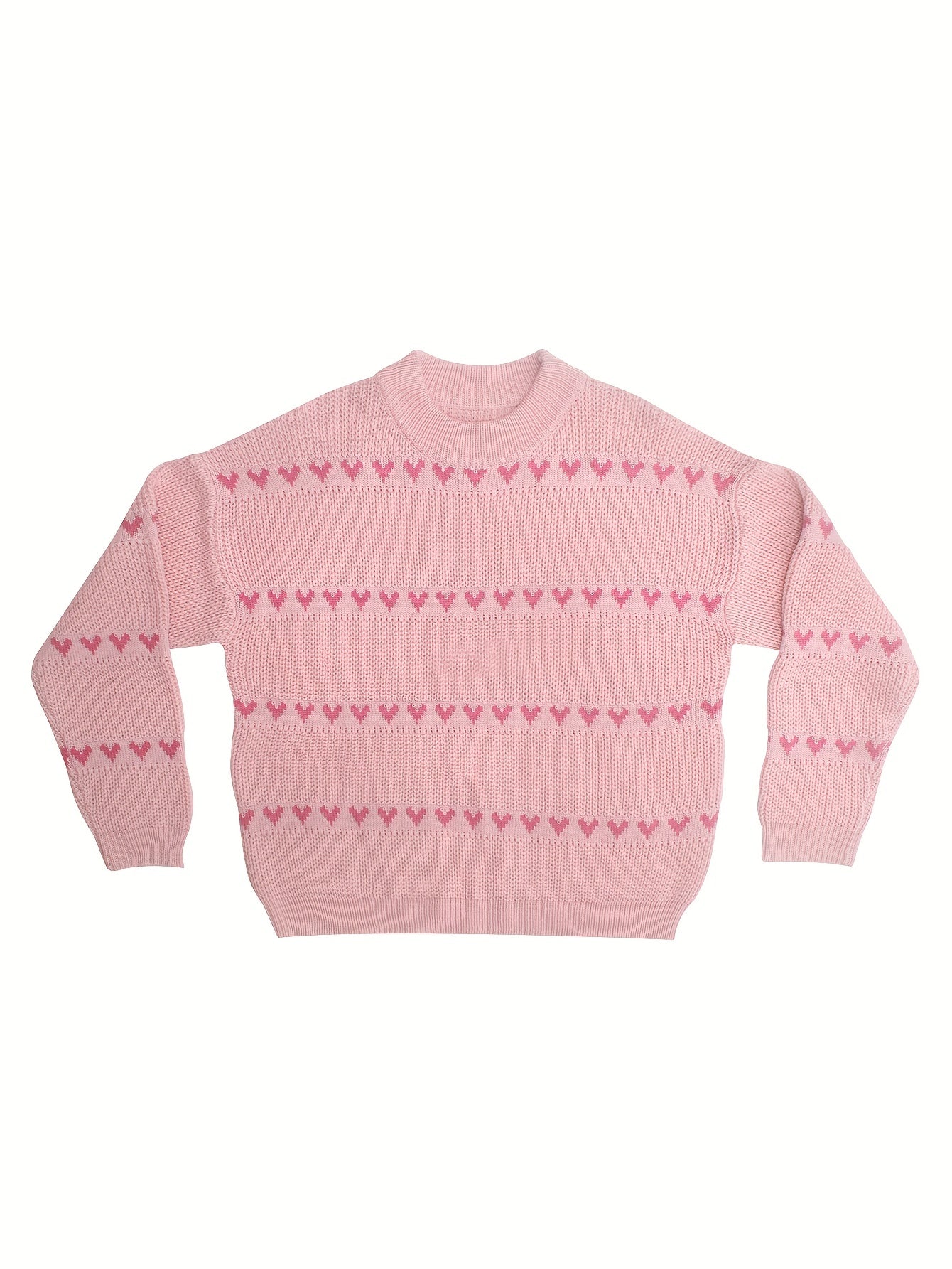  Heart Print Drop Shoulder Sweater