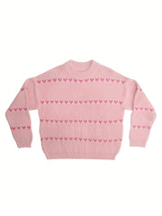  Heart Print Drop Shoulder Sweater