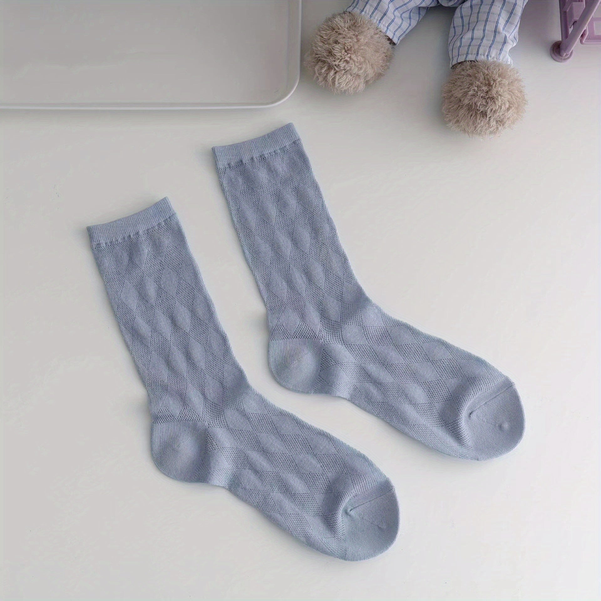Argyle Textured Socks Mid Tube Women's Stockings
