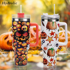 Halloween Pumpkin Print Tumbler 40oz Car Cup with Straw & Handle