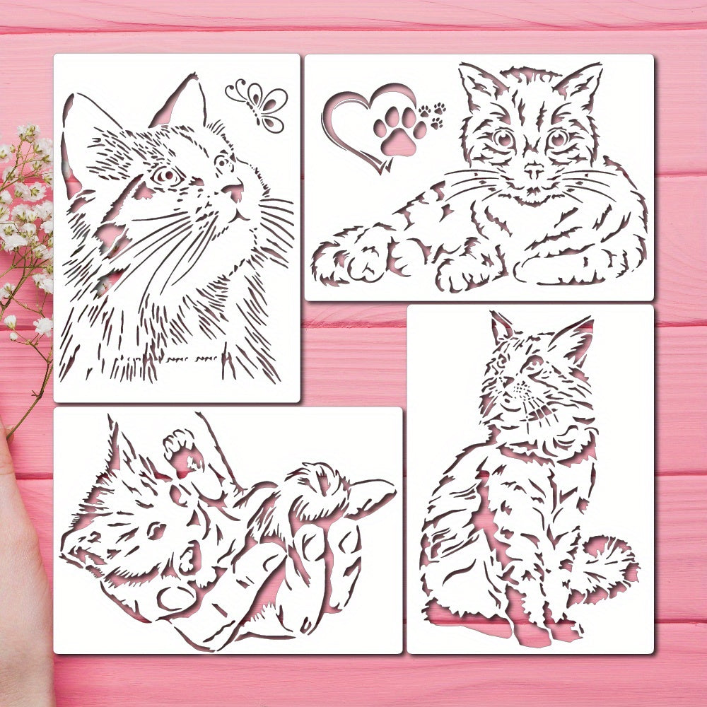 4pcs Cat Painting Stencils A4 Size Reusable Template