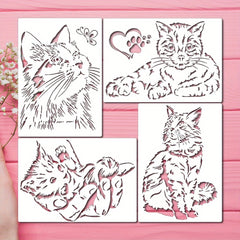 4pcs Cat Painting Stencils A4 Size Reusable Template