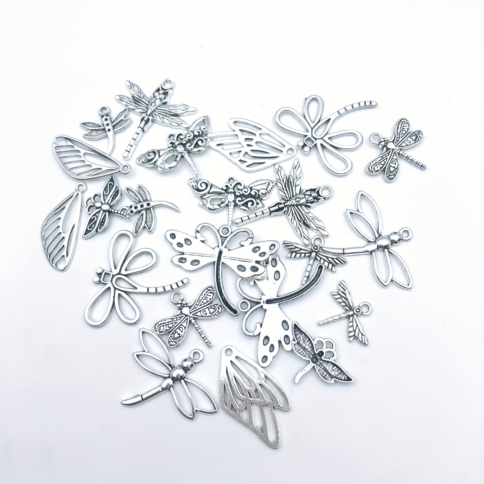 22pcs Antique Silver Insect Collection Dragonfly Charms Pendant Set