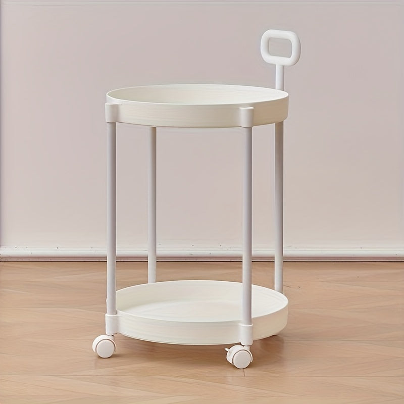 Cream Style Coffee Table Movable Cart Small Bedside Shelf