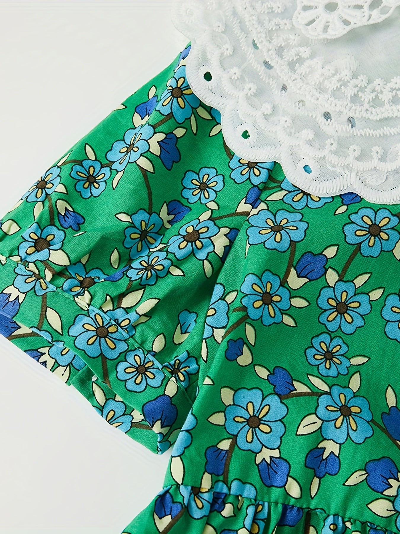 Girls Summer Floral Dress Doll Collar Casual Student Dress