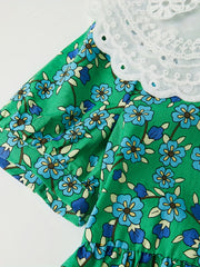 Girls Summer Floral Dress Doll Collar Casual Student Dress