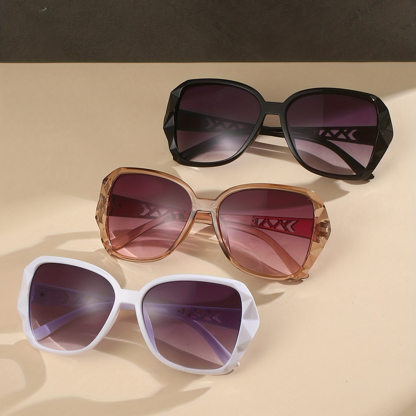 3 Pairs Large Square Sunglasses UV400 Sun Shades For Beach Travel