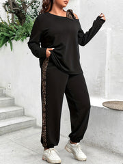  Colorblock Leopard Print Tee & Pants Set
